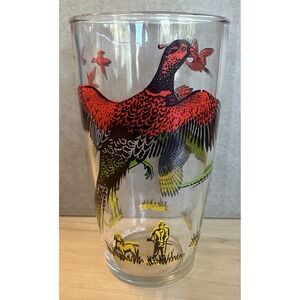 Hazel Atlas Pheasant VTG Glass Tumbler Hunter White Bird Dog Vintage 24 oz 6.6"
